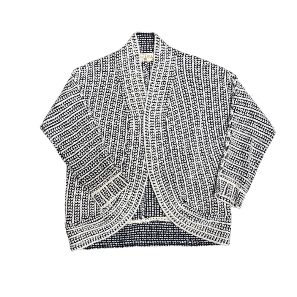 Pink Republic Women's XL Open Front Knit Cardigan Sweater Navy & White Acrylic